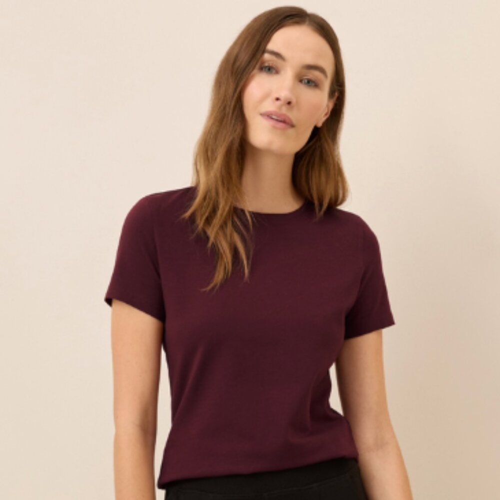 NWT Pact Luxe Stretch Jersey Slim Tee, Windsor Wine